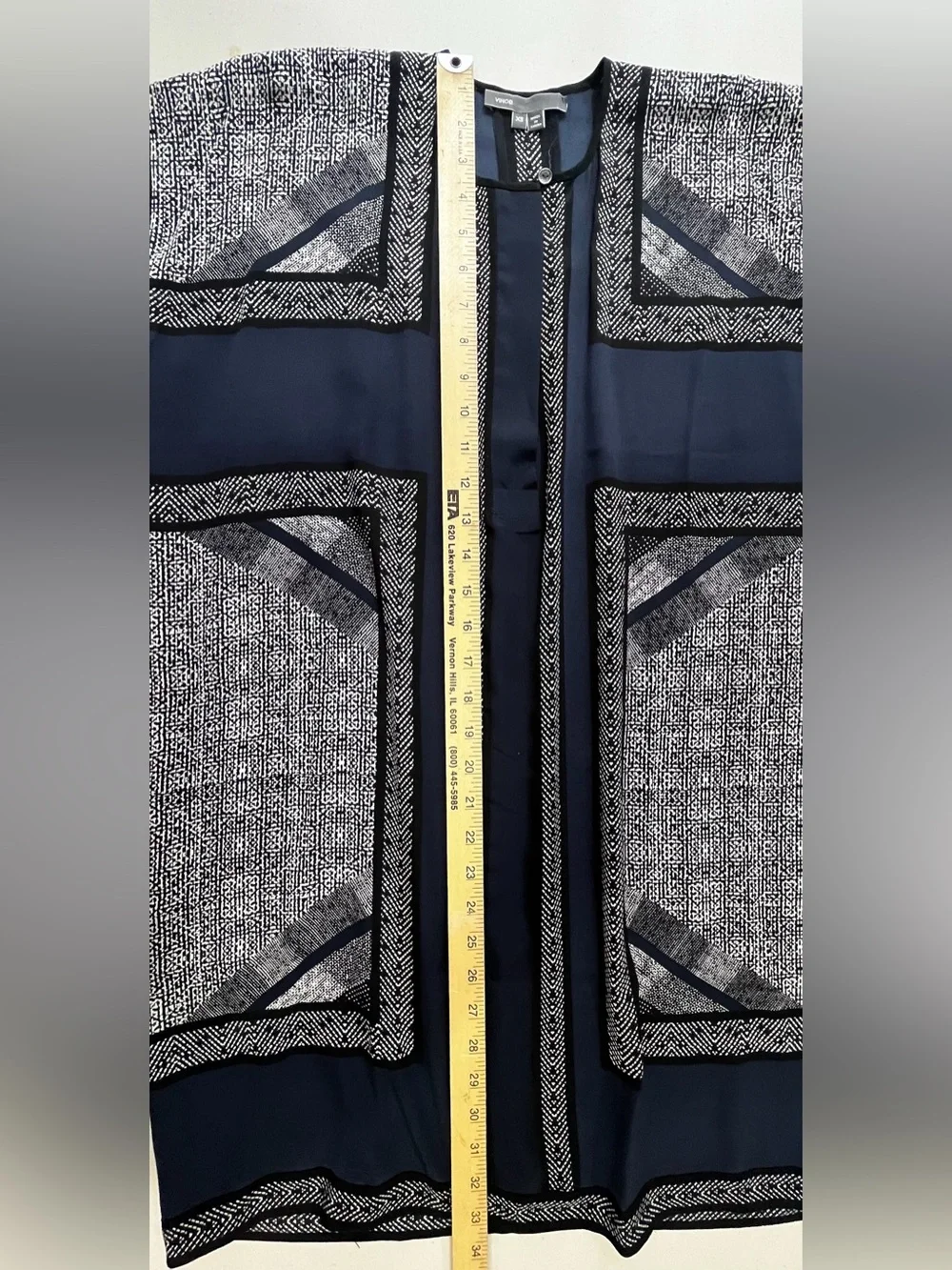 Vince 100% Silk Geometric Navy Blue Black White Shift Dress Sz XS